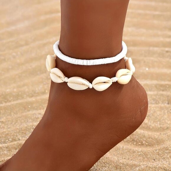 Women Shell Anklet Set Boho Beaded Adjustable Beach Foot Jewelry Bracelet - Picture 2 of 6